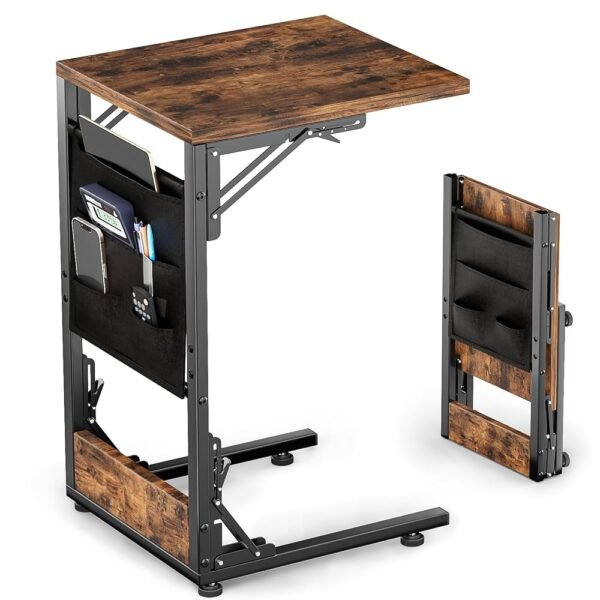 Kufutee Folding TV Tray Table, Small Folding Side Table with Storage Bag, Portable C Shaped End Table for Couch Sofa Bed, Rustic Brown Kufutee Folding TV Tray Table, Small Folding Side Table with Storage Bag, Portable C Shaped End Table for Couch Sofa Bed, Rustic Brown