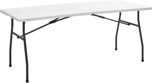 Living and More 6 Foot Fold-in-Half Table with Curve Legs, White Living and More 6 Foot Fold-in-Half Table with Curve Legs, White