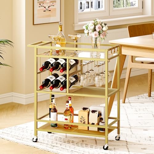 MAHANCRIS Gold Bar Cart Review Modern 3-Tier Serving Cart with Wine Rack MAHANCRIS Gold Bar Cart Review Modern 3-Tier Serving Cart with Wine Rack