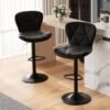 Modern Bar Stools Set of 2, Adjustable Faux Leather Upholstered Swivel Bar Stools, Counter Height Bar Chairs with Back for Kitchen Island, Black Modern Bar Stools Set of 2, Adjustable Faux Leather Upholstered Swivel Bar Stools, Counter Height Bar Chairs with Back for Kitchen Island, Black