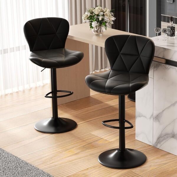 Modern Bar Stools Set of 2, Adjustable Faux Leather Upholstered Swivel Bar Stools, Counter Height Bar Chairs with Back for Kitchen Island, Black Modern Bar Stools Set of 2, Adjustable Faux Leather Upholstered Swivel Bar Stools, Counter Height Bar Chairs with Back for Kitchen Island, Black