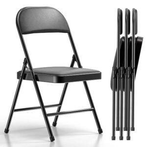 Nazhura 4 Pack Folding Chairs with Padded Cushion and Back, Khaki Metal Chairs with Comfortable Cushion and Durable Steel Frame for Home and Office, for Indoor and Outdoor... Nazhura 4 Pack Folding Chairs with Padded Cushion and Back, Khaki Metal Chairs with Comfortable Cushion and Durable Steel Frame for Home and Office, for Indoor and Outdoor...