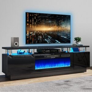 oneinmil Fireplace TV Stand with 36" Electric Fireplace,LED Light Entertainment Center,2 Tier TV Console Stand for TVs Up to 80",Fireplace for The Living Room TV Stand,Black oneinmil Fireplace TV Stand with 36" Electric Fireplace,LED Light Entertainment Center,2 Tier TV Console Stand for TVs Up to 80",Fireplace for The Living Room TV Stand,Black