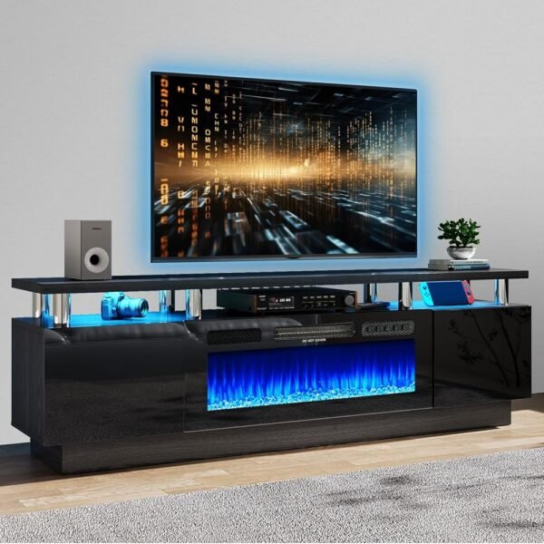 oneinmil Fireplace TV Stand with 36" Electric Fireplace,LED Light Entertainment Center,2 Tier TV Console Stand for TVs Up to 80",Fireplace for The Living Room TV Stand,Black oneinmil Fireplace TV Stand with 36" Electric Fireplace,LED Light Entertainment Center,2 Tier TV Console Stand for TVs Up to 80",Fireplace for The Living Room TV Stand,Black
