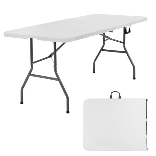 PayLessHere Folding Tables Plastic 6ft Half Portable Foldable Table for for Parties Wedding BBQ Camping, White 6 FT PayLessHere Folding Tables Plastic 6ft Half Portable Foldable Table for for Parties Wedding BBQ Camping, White 6 FT