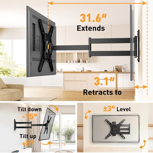 Perlegear Long Arm TV Wall Mount Review Full Motion Corner Mount for 26-65 Inch TVs