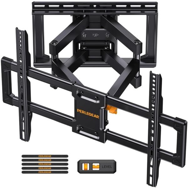 Perlegear UL Listed Full Motion TV Wall Mount for 42-85 inch TVs up to 132 lbs, TV Mount with Dual Articulating Arms, Tool-Free Tilt, Swivel, Extension, Leveling, Max VESA...
