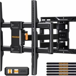 Perlegear UL Listed Full Motion TV Wall Mount for Most 42–84 inch Flat Curved TVs up to 132 lbs, 12″/16″ Wood Studs, Bracket with Articulating Arms, Swivel, Tool-Free Tilt, Max... Perlegear UL Listed Full Motion TV Wall Mount for Most 42–84 inch Flat Curved TVs up to 132 lbs, 12″/16″ Wood Studs, Bracket with Articulating Arms, Swivel, Tool-Free Tilt, Max...