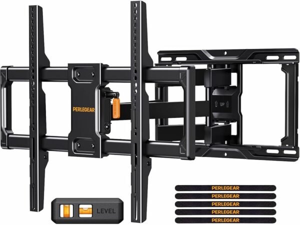 Perlegear UL Listed Full Motion TV Wall Mount for Most 42–84 inch Flat Curved TVs up to 132 lbs, 12″/16″ Wood Studs, Bracket with Articulating Arms, Swivel, Tool-Free Tilt, Max... Perlegear UL Listed Full Motion TV Wall Mount for Most 42–84 inch Flat Curved TVs up to 132 lbs, 12″/16″ Wood Studs, Bracket with Articulating Arms, Swivel, Tool-Free Tilt, Max...