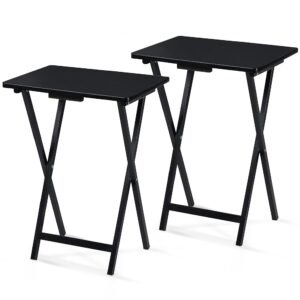 PJ Wood 2-Pack TV Tray Folding Dinner Table w/Collapsible Storage Rack, Black PJ Wood 2-Pack TV Tray Folding Dinner Table w/Collapsible Storage Rack, Black