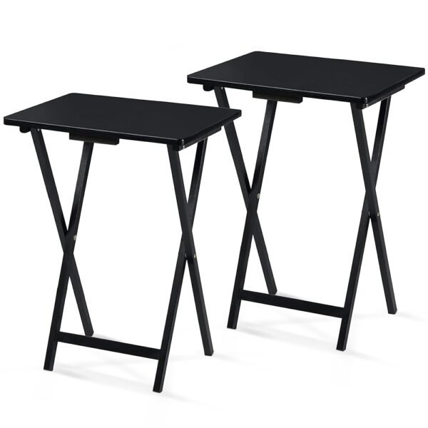 PJ Wood 2-Pack TV Tray Folding Dinner Table w/Collapsible Storage Rack, Black PJ Wood 2-Pack TV Tray Folding Dinner Table w/Collapsible Storage Rack, Black