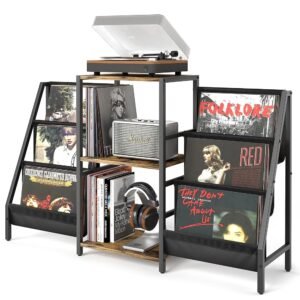 Record Player Stand with Vinyl Storage, Record Player Table with Vinyl Record Storage Up to 280 Albums, Turnta ble Stand with Record Holder Display Shelf, Record Cabinet for... Record Player Stand with Vinyl Storage, Record Player Table with Vinyl Record Storage Up to 280 Albums, Turnta ble Stand with Record Holder Display Shelf, Record Cabinet for...