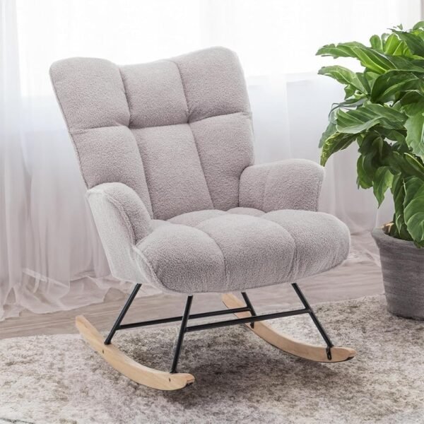 Rocking Chair Nursery Teddy, Upholstered Baby Fluffy Glider Rocker for Adults Small Spaces Indoor, Comfy Sherpa Compact Nursing Chairs for Living Room, Bedroom, Classroom, Grey Rocking Chair Nursery Teddy, Upholstered Baby Fluffy Glider Rocker for Adults Small Spaces Indoor, Comfy Sherpa Compact Nursing Chairs for Living Room, Bedroom, Classroom, Grey