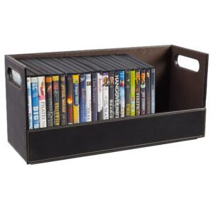 Stock Your Home DVD Storage Box, Movie Shelf Organizer for Blu-Ray, Video Game Cases, CDs, VHS Tape Display Stand, Disc Holder Can Store Up to 28 DVDs, Faux Leather (Espresso) Stock Your Home DVD Storage Box, Movie Shelf Organizer for Blu-Ray, Video Game Cases, CDs, VHS Tape Display Stand, Disc Holder Can Store Up to 28 DVDs, Faux Leather (Espresso)