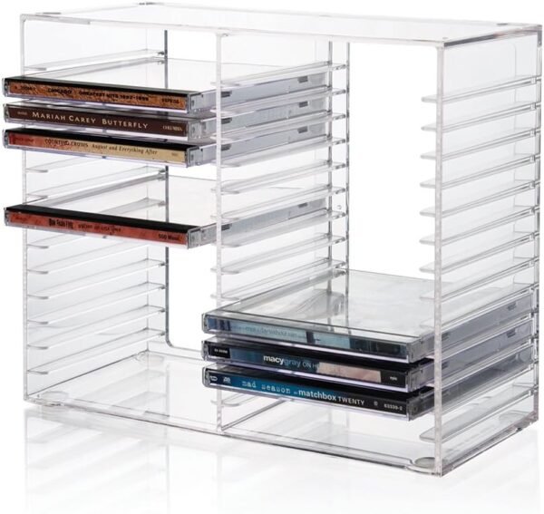 STORi Stackable Clear Plastic CD Organizer with Rubber Feet | Rectangular Jewel Cases Holder Perfect for Theatre Room | Holds up to 30 CD Cases | Made in USA STORi Stackable Clear Plastic CD Organizer with Rubber Feet | Rectangular Jewel Cases Holder Perfect for Theatre Room | Holds up to 30 CD Cases | Made in USA