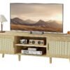 SUPERJARE Boho TV Stand for 65 Inch TV, Entertainment Center with Adjustable Shelf, Rattan TV Console with 2 Cabinets, Media Console, Solid Wood Feet, 4 Cord Holes, for Living... SUPERJARE Boho TV Stand for 65 Inch TV, Entertainment Center with Adjustable Shelf, Rattan TV Console with 2 Cabinets, Media Console, Solid Wood Feet, 4 Cord Holes, for Living...