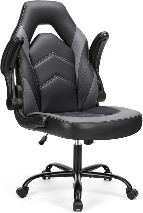 Sweetcrispy Computer Gaming Desk Chair - Ergonomic PU Leather with Comfy Lumbar Support, Height Adjustable Rolling Desk with Flip-up Armrests, for Home and Office Sweetcrispy Computer Gaming Desk Chair - Ergonomic PU Leather with Comfy Lumbar Support, Height Adjustable Rolling Desk with Flip-up Armrests, for Home and Office