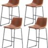 Sweetcrispy Counter Height Bar Stools Set of 4, Modern Counter Stool Faux Leather Barstools with Back, 26 inch Seat Height Island Stools Countertop Comfortable Brown Bar Chairs... Sweetcrispy Counter Height Bar Stools Set of 4, Modern Counter Stool Faux Leather Barstools with Back, 26 inch Seat Height Island Stools Countertop Comfortable Brown Bar Chairs...