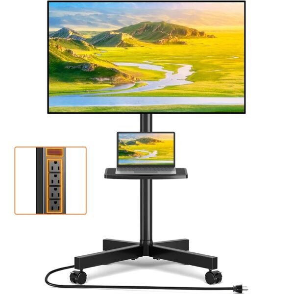 TVON Mobile TV Stand with Power Outlet, Tilt Rolling TV Cart for 23-60 Inch LCD LED OLED Flat Curved Screen TVs up to 88 lbs, Height Adjustment Portable TV Stand on Wheels, Max... TVON Mobile TV Stand with Power Outlet, Tilt Rolling TV Cart for 23-60 Inch LCD LED OLED Flat Curved Screen TVs up to 88 lbs, Height Adjustment Portable TV Stand on Wheels, Max...
