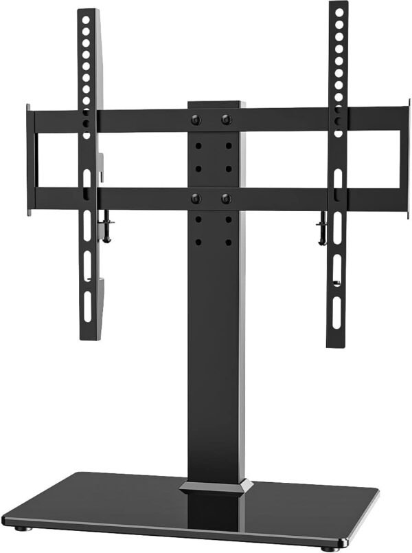 Universal TV Stand - Table Top TV Stand for 27-60 inch LCD LED TVs - 6 Level Height Adjustable TV Base Stand with Tempered Glass Base & Wire Management, VESA 400x400mm Universal TV Stand - Table Top TV Stand for 27-60 inch LCD LED TVs - 6 Level Height Adjustable TV Base Stand with Tempered Glass Base & Wire Management, VESA 400x400mm