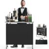 VINGLI Portable Bar Table, 3-Tier Shelves, Mobile Bar Table for Events, Party, Camping, Picnic, Tradeshow, Indoor with Black Skirt, 39 "L x 34" H VINGLI Portable Bar Table, 3-Tier Shelves, Mobile Bar Table for Events, Party, Camping, Picnic, Tradeshow, Indoor with Black Skirt, 39 "L x 34" H