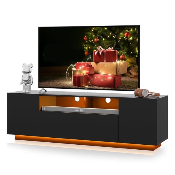 WLIVE TV Stand for 65 Inch TV, Modern Entertainment Center with LED, 58" TV Console with Storage Cabinet, TV Stands for Living Room, Black WLIVE TV Stand for 65 Inch TV, Modern Entertainment Center with LED, 58" TV Console with Storage Cabinet, TV Stands for Living Room, Black