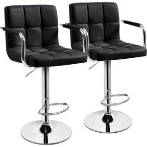 Yaheetech Bar Stools Set of 2, PU Leather Adjustable Swivel Barstools, Hydraulic Kitchen Counter Height Bar Chairs with Armrest and Back for Bar, Kitchen, Dining Room, Black Yaheetech Bar Stools Set of 2, PU Leather Adjustable Swivel Barstools, Hydraulic Kitchen Counter Height Bar Chairs with Armrest and Back for Bar, Kitchen, Dining Room, Black