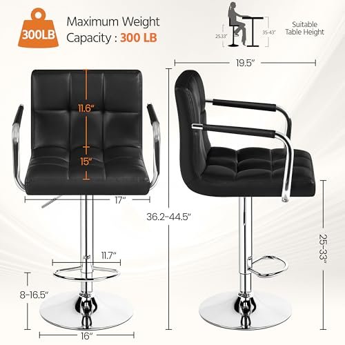 Yaheetech Bar Stools Set Review Stylish Adjustable PU Leather Kitchen Chairs