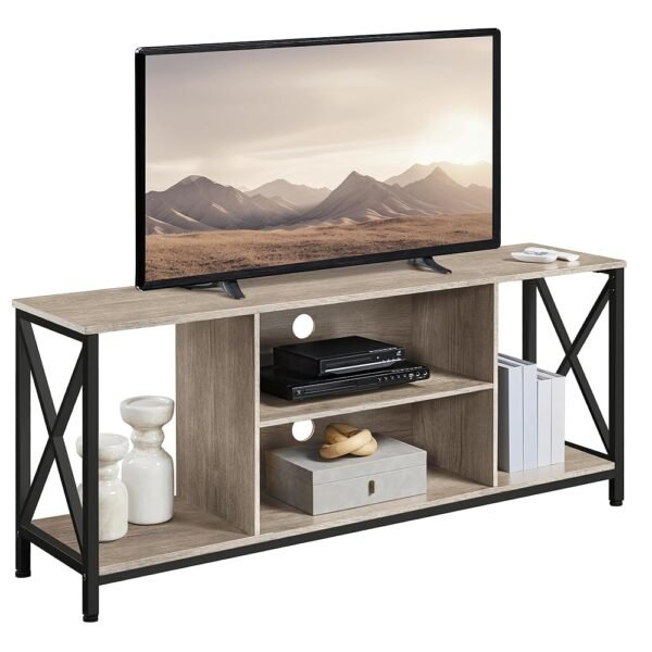 Yaheetech TV Stand for TVs up to 65 Inch, 55 Inch Entertainment Center with Storage, Wood TV Console with Shelves for Living Room, Gray