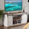 YESHOMY Farmhouse TV Stand and Entertainment Center for Televisions up to 65 Inchs, with Sliding Barn Doors and Storage Cabinets, Console Table and Media Furniture for Living...