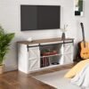 YESHOMY Farmhouse TV Stand Review for Large Milk White Entertainment Centers