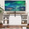 YESHOMY Farmhouse TV Stand Review for Large Milk White Entertainment Centers