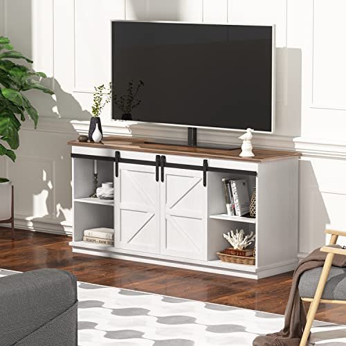 YESHOMY Farmhouse TV Stand Review for Large Milk White Entertainment Centers