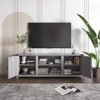 YESHOMY Modern Farmhouse TV Stand Review Large Storage Gray Wash Design