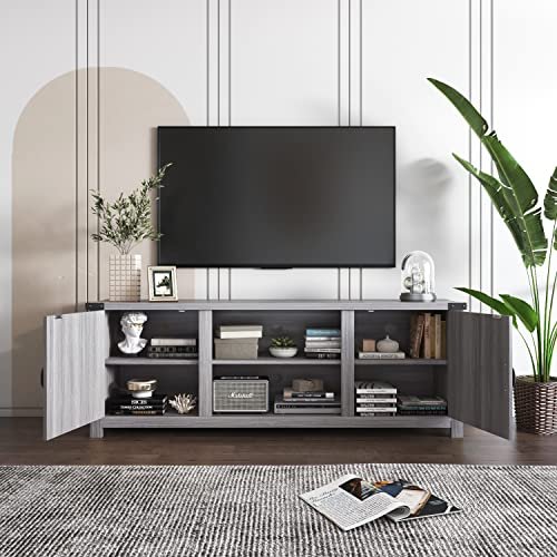 YESHOMY Modern Farmhouse TV Stand Review Large Storage Gray Wash Design
