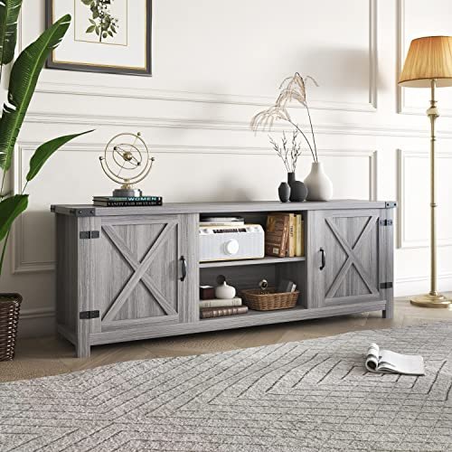 YESHOMY Modern Farmhouse TV Stand Review Large Storage Gray Wash Design