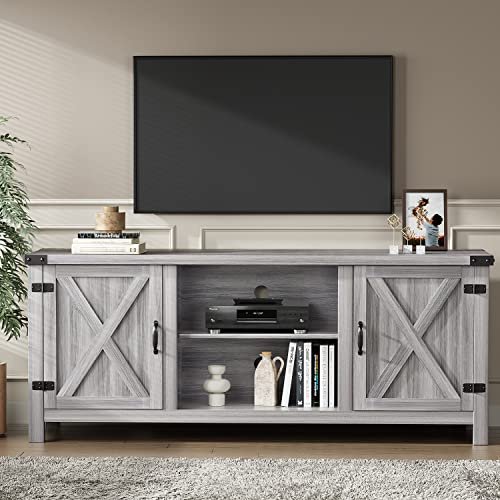 YESHOMY Modern Farmhouse TV Stand Review Large Storage Gray Wash Design