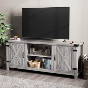 YESHOMY Modern Farmhouse TV Stand with Two Barn Doors and Storage Cabinets for Televisions up to 65+ Inch, Entertainment Center Console Table, Media Furniture for Living Room,... YESHOMY Modern Farmhouse TV Stand with Two Barn Doors and Storage Cabinets for Televisions up to 65+ Inch, Entertainment Center Console Table, Media Furniture for Living Room,...