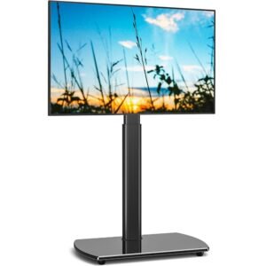 YOMT Universal TV Floor Stand with Apple TV/Roku Ultra Mount for 27-65 Inch LCD LED OLED TVs, Swivel Height Adjustable and Space Saving Design for Corner Bedroom Living Room, Black YOMT Universal TV Floor Stand with Apple TV/Roku Ultra Mount for 27-65 Inch LCD LED OLED TVs, Swivel Height Adjustable and Space Saving Design for Corner Bedroom Living Room, Black